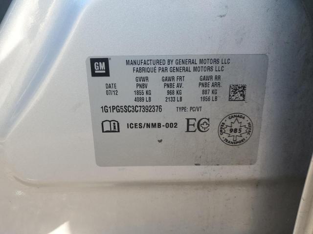 1G1PG5SC3C7392376 - 2012 CHEVROLET CRUZE LT SILVER photo 12