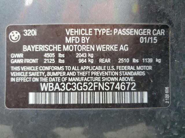 WBA3C3G52FNS74672 - 2015 BMW 320 I XDRIVE GRAY photo 12