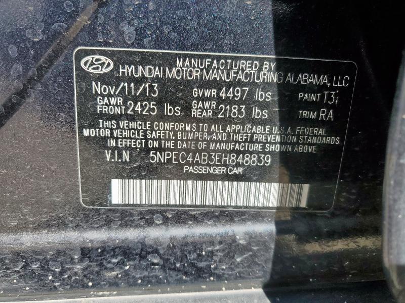 5NPEC4AB3EH848839 - 2014 HYUNDAI SONATA SE შავი ფოტო 12