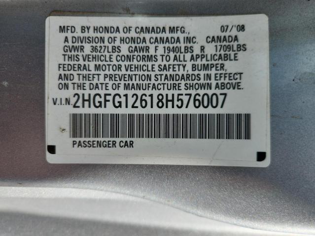 2HGFG12618H576007 - 2008 HONDA CIVIC LX SILVER photo 13