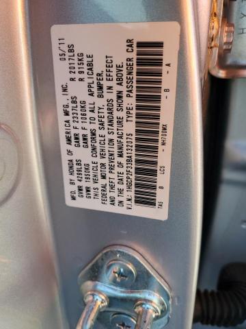 1HGCP2F33BA132075 - 2011 HONDA ACCORD LX Արծաթագույն լուսանկար 13