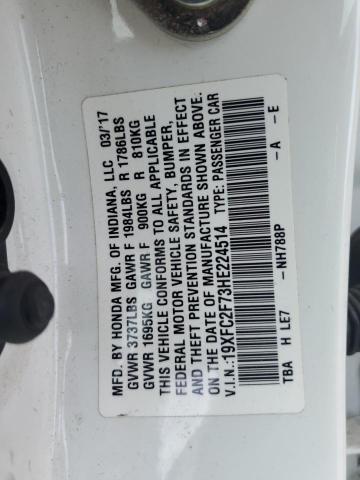 19XFC2F73HE224514 - 2017 HONDA CIVIC EX WHITE photo 12
