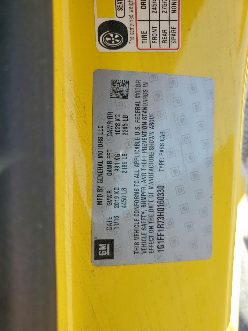 1G1FF1R73H0160330 - 2017 CHEVROLET CAMARO SS 黄色 照片 12