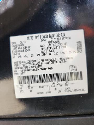 1FM5K7D87HGA01766 - 2017 FORD EXPLORER XLT BLACK photo 13