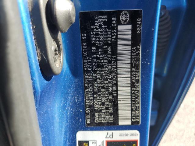 4T1BF1FK7HU745771 - 2017 TOYOTA CAMRY LE 蓝色 照片 12