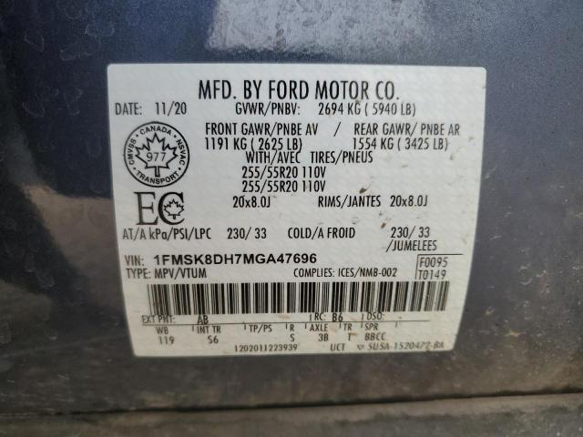 1FMSK8DH7MGA47696 - 2021 FORD EXPLORER XLT Mavi foto 13