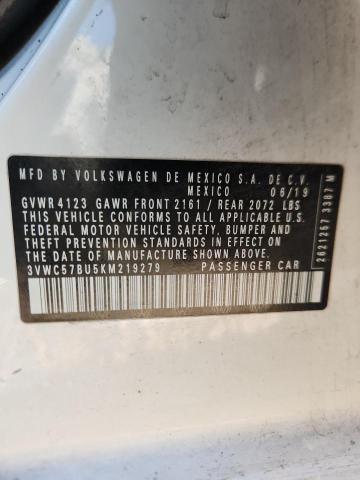 3VWC57BU5KM219279 - 2019 VOLKSWAGEN JETTA S თეთრი ფოტო 12