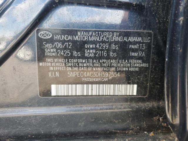 5NPEC4AC3DH597554 - 2013 HYUNDAI SONATA SE BLACK photo 12