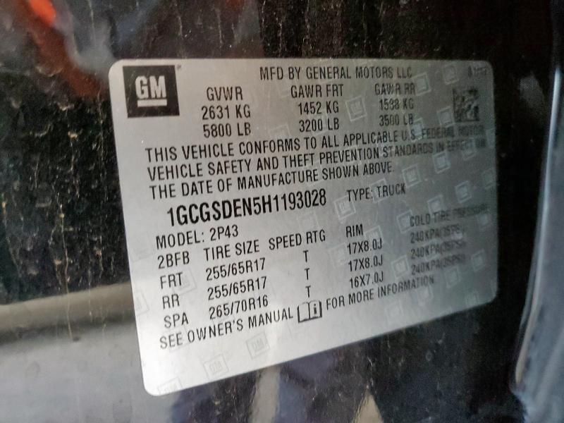 1GCGSDEN5H1193028 - 2017 CHEVROLET COLORADO Z71 BLACK photo 13