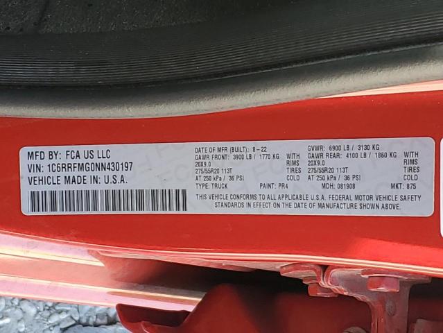 1C6RRFMG0NN430197 - 2022 RAM 1500 BIG HORN/LONE STAR RED photo 12