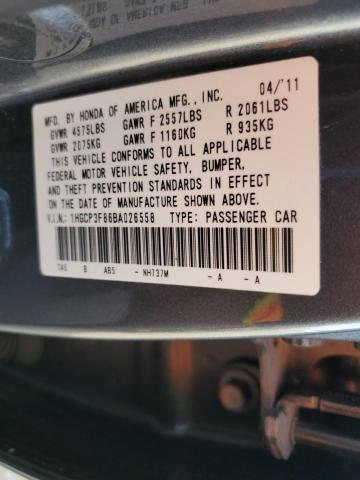 1HGCP3F86BA026558 - 2011 HONDA ACCORD EXL ნაცრისფერი ფოტო 13