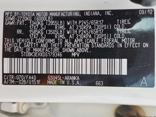 5TDBK3EHXDS179346 - 2013 TOYOTA HIGHLANDER BASE Ağ foto 13