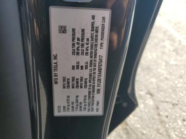 5YJ3E1EA4SF975417 - 2025 TESLA MODEL 3 BLACK photo 12
