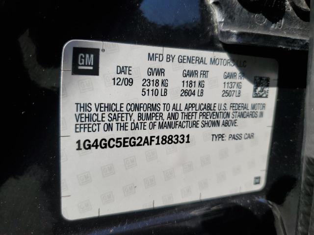 1G4GC5EG2AF188331 - 2010 BUICK LACROSSE CXL BLACK photo 12