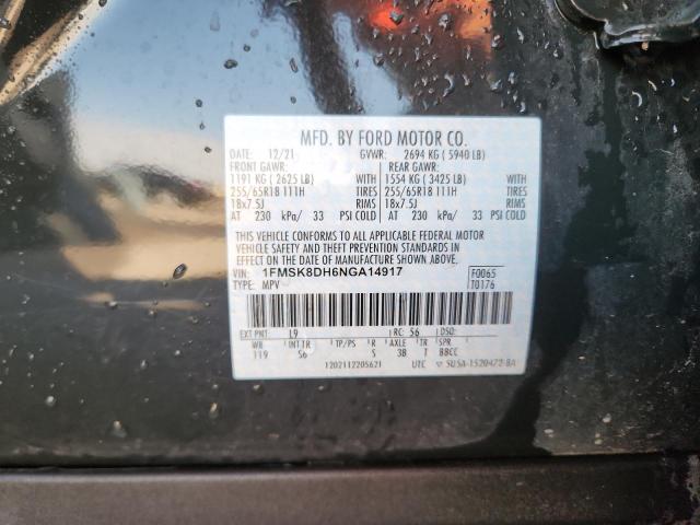 1FMSK8DH6NGA14917 - 2022 FORD EXPLORER XLT GRAY photo 14