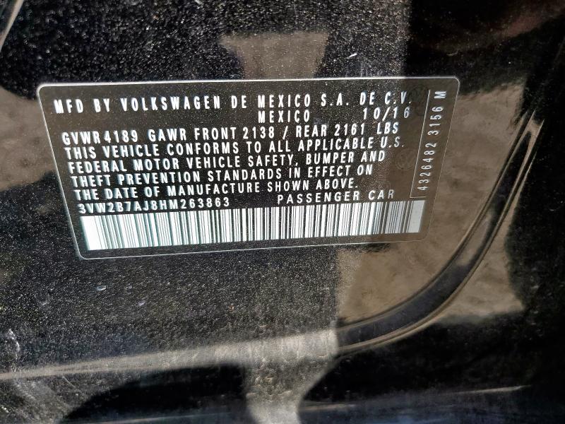3VW2B7AJ8HM263863 - 2017 VOLKSWAGEN JETTA S BLACK photo 12
