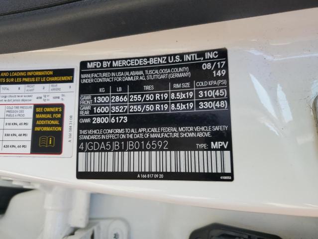 4JGDA5JB1JB016592 - 2018 MERCEDES-BENZ GLE 350 Biały zdjęcie 14