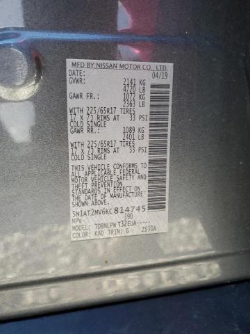 5N1AT2MV6KC814745 - 2019 NISSAN ROGUE S GRAY photo 14