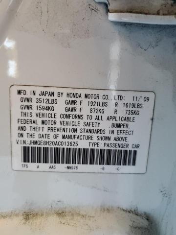 JHMGE8H20AC013625 - 2010 HONDA FIT WHITE photo 12