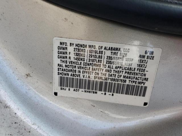 5FNRL38718B097658 - 2008 HONDA ODYSSEY EXL GRAY photo 13
