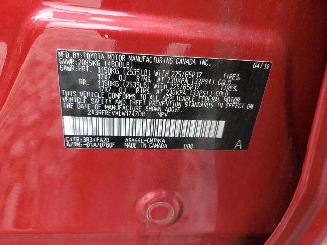 2T3RFREVXEW174708 - 2014 TOYOTA RAV4 XLE RED photo 13