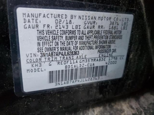 3N1AB7AP4JL628363 - 2018 NISSAN SENTRA S BLACK photo 12