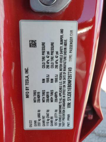 5YJ3E1EB0NF287749 - 2022 TESLA MODEL 3 Bordeaux photo 12