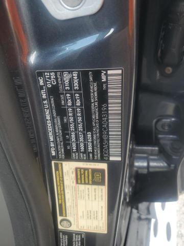 4JGDA5HB9CA043196 - 2012 MERCEDES-BENZ ML 350 4MATIC CHARCOAL photo 12