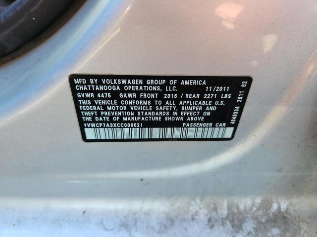 1VWCP7A3XCC030021 - 2012 VOLKSWAGEN PASSAT SEL SILVER photo 13