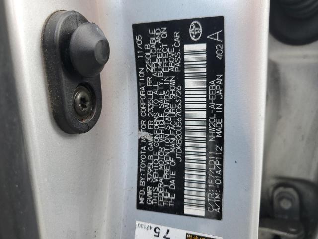 JTDKB20U567063726 - 2006 TOYOTA PRIUS SILVER photo 12