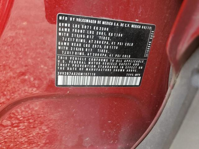 3VV2B7AX2KM197116 - 2019 VOLKSWAGEN TIGUAN SE Կարմիր լուսանկար 13