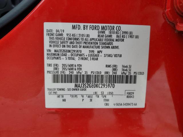 MAJ3S2GE0KC295970 - 2019 FORD ECOSPORT SE 红色 照片 14