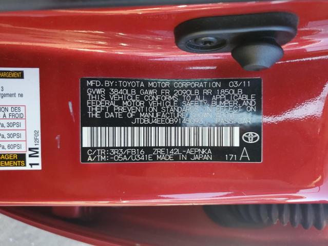 JTDBU4EE0B9145093 - 2011 TOYOTA COROLLA BASE 红色 照片 12