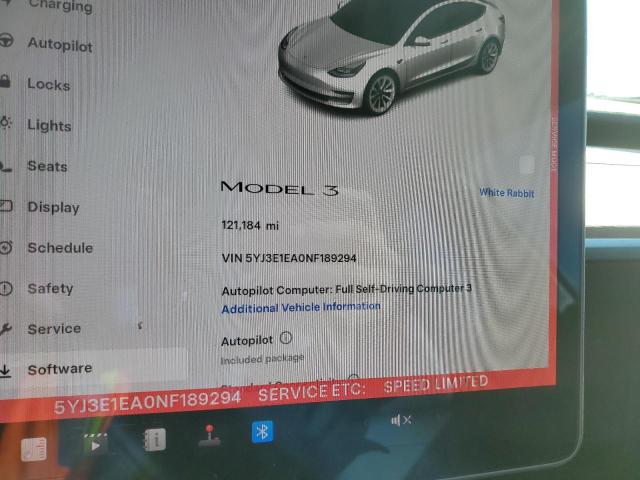 5YJ3E1EA0NF189294 - 2022 TESLA MODEL 3 თეთრი ფოტო 9