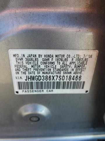 JHMGD386X7S018466 - 2007 HONDA FIT S SILVER photo 13