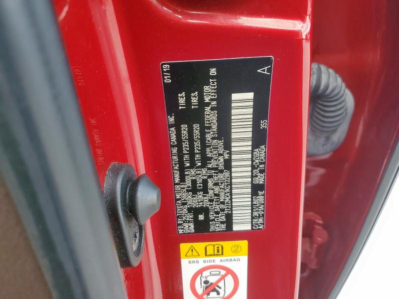 2T2ZZMCA1KC132987 - 2019 LEXUS RX 350 BASE BURGUNDY photo 12