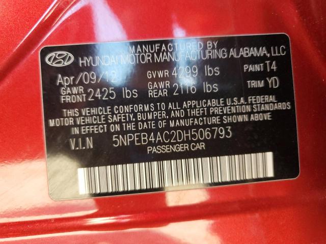5NPEB4AC2DH506793 - 2013 HYUNDAI SONATA GLS Красный фото 12