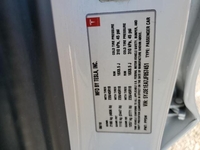 5YJ3E1EA7JF057451 - 2018 TESLA MODEL 3 WHITE photo 13