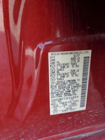 5N1AR18W77C635889 - 2007 NISSAN PATHFINDER LE წითელი ფოტო 13