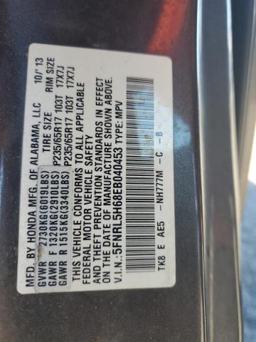 5FNRL5H68EB040453 - 2014 HONDA ODYSSEY EXL GRAY photo 13