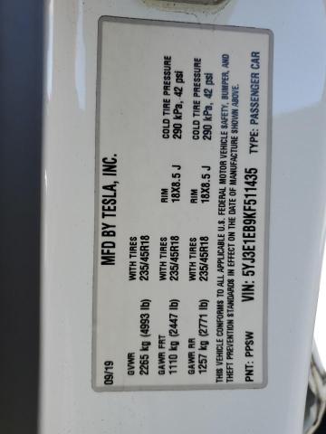 5YJ3E1EB9KF511435 - 2019 TESLA MODEL 3 Ақ фото 12
