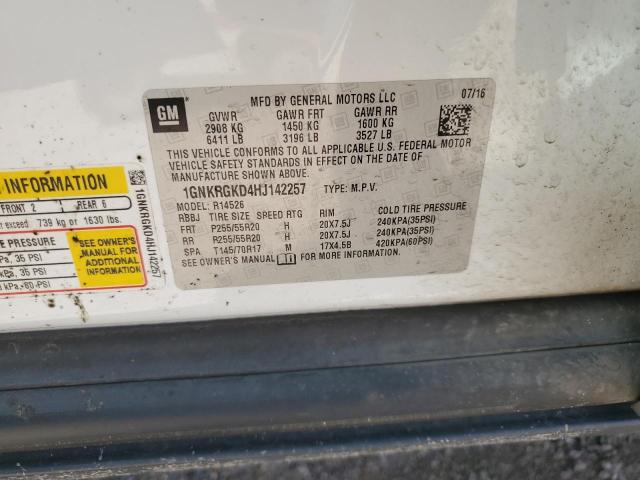 1GNKRGKD4HJ142257 - 2017 CHEVROLET TRAVERSE LT WHITE photo 13