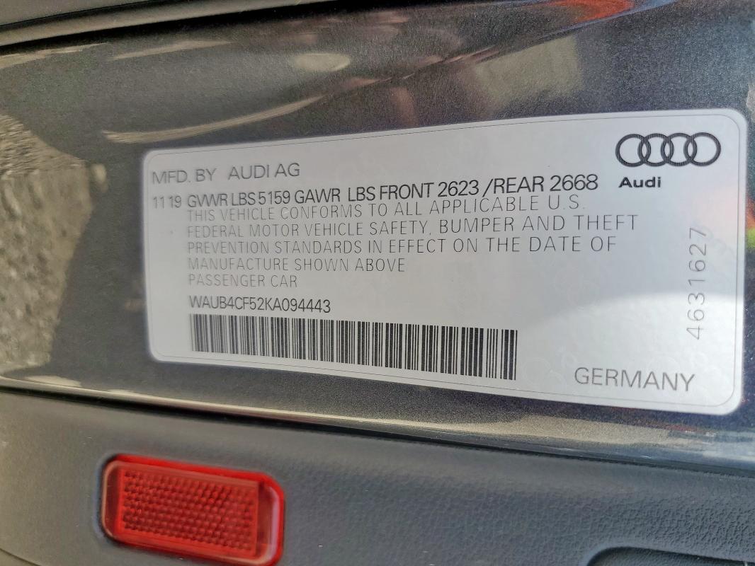 WAUB4CF52KA094443 - 2019 AUDI S5 PREMIUM PLUS Graphite photo 13