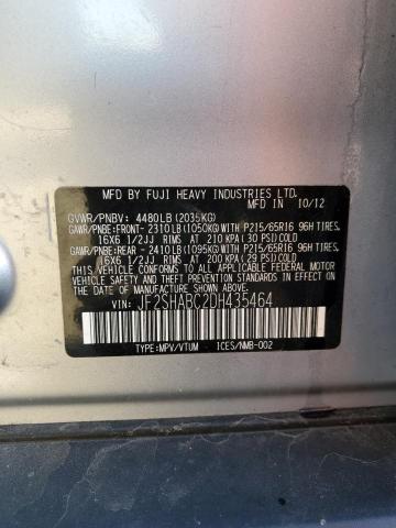 JF2SHABC2DH435464 - 2013 SUBARU FORESTER 2.5X SILVER photo 13
