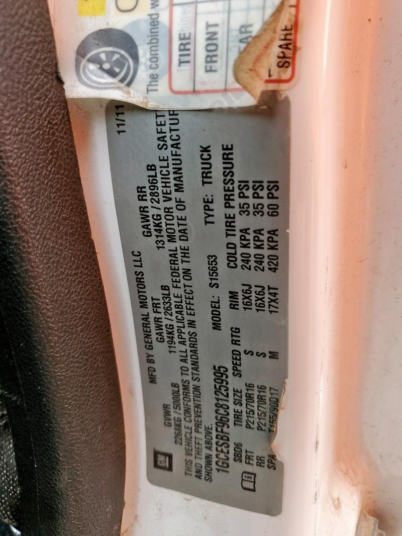 1GCESBF96C8125995 - 2012 CHEVROLET COLORADO WHITE photo 12