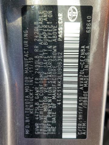 4T1C11AK3LU906362 - 2020 TOYOTA CAMRY LE BROWN photo 12