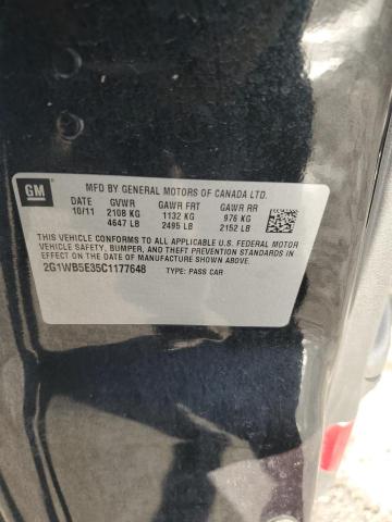2G1WB5E35C1177648 - 2012 CHEVROLET IMPALA LT შავი ფოტო 12