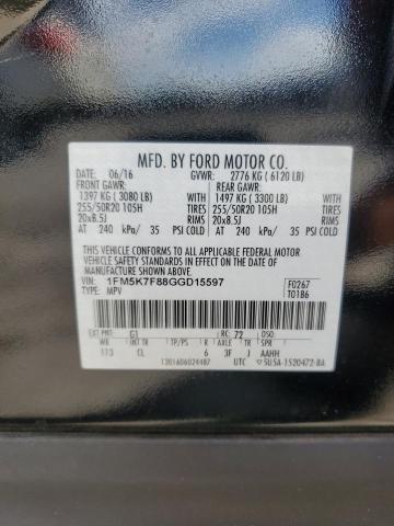 1FM5K7F88GGD15597 - 2016 FORD EXPLORER LIMITED Қара фото 14