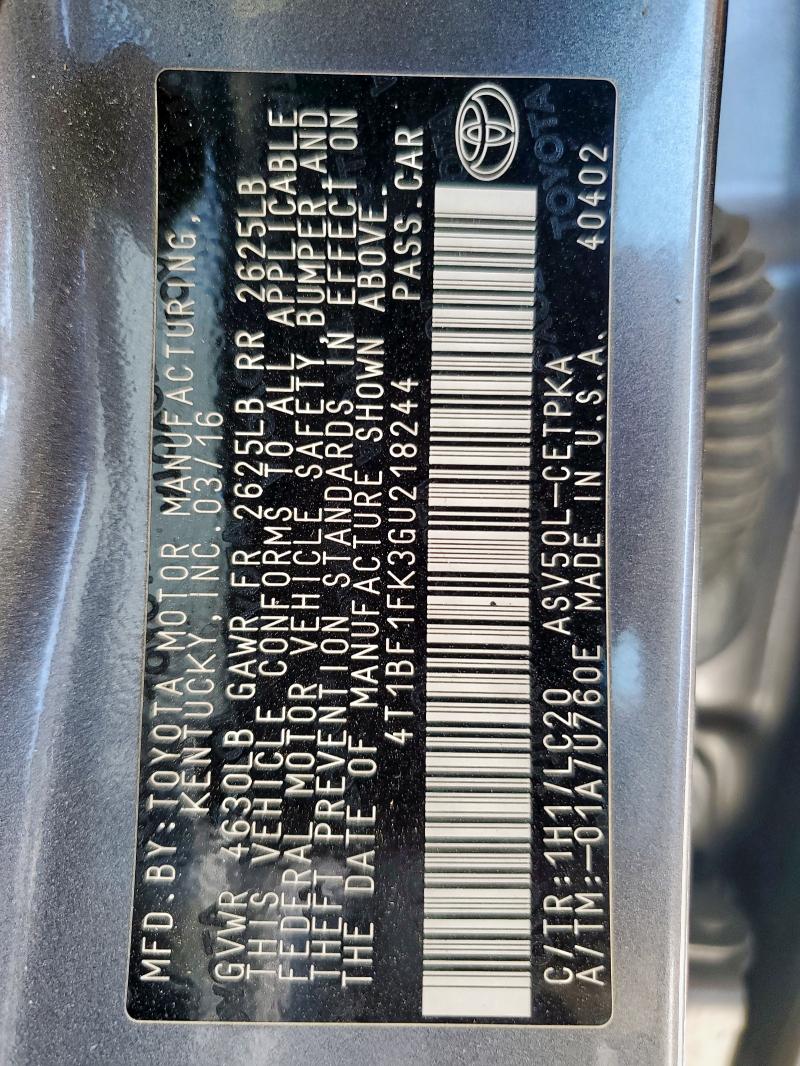 4T1BF1FK3GU218244 - 2016 TOYOTA CAMRY LE ნაცრისფერი ფოტო 14