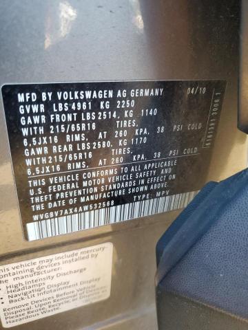 WVGBV7AX4AW532568 - 2010 VOLKSWAGEN TIGUAN SE GRAY photo 12